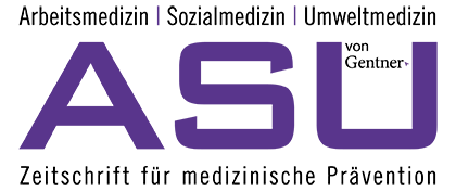 ASU_Logo Logo der ASU mit den Buchstaben 'ASU' in violett und dem Text 'Arbeitsmedizin, Sozialmedizin, Umweltmedizin' darüber und 'Zeitschrift für medizinische Prävention' darunter.