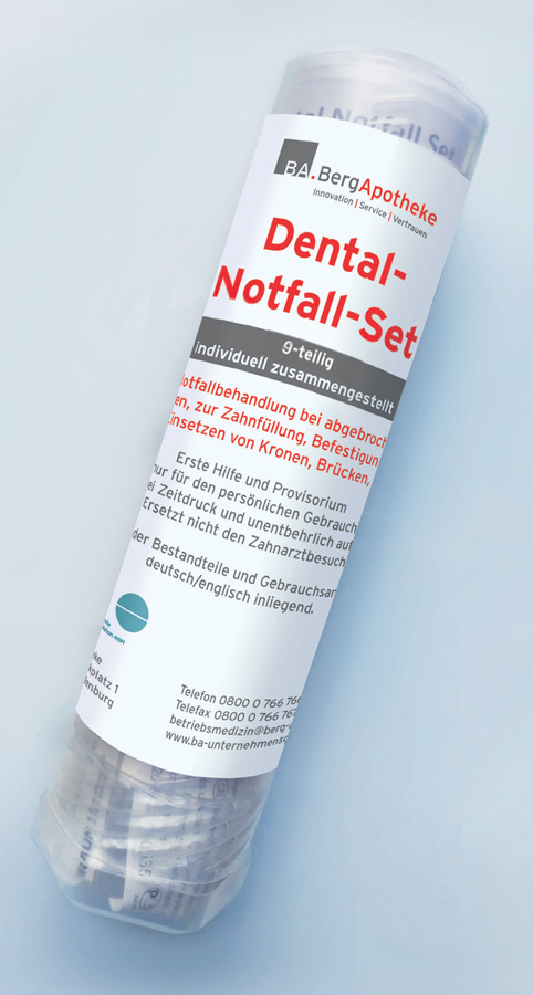 Dental-Notfall-Set von BergApotheke für Zahnfüllung und Befestigung von Kronen und Brücken, 10-teilig.